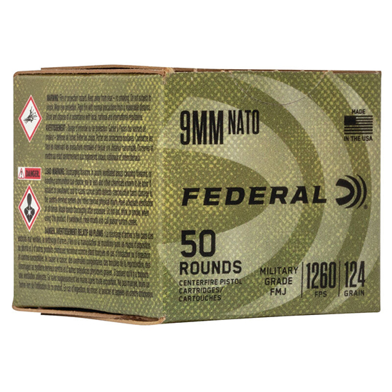 FED 9MM 124GR FMJ MILITARY GRADE 50/10 - Ammunition